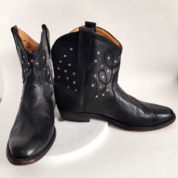 Miz Mooz Western Ankle Boots Size 9 Pull On Booties Block Heel Studded Cozumel - Picture 3 of 12